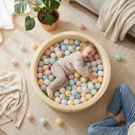 KiddyMoon Bällebad Bällepool mit bunten Bällen ∅ 7Cm für Babys Kinder Rund, Gelb, 90 x 30 cm 300 Bälle