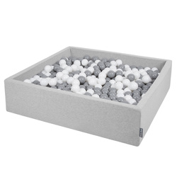 KiddyMoon Quadrat Bällebad Bällepool ∅ 7Cm Eckig Ballgruben Für Babys Spielbad Kleinkinder, Hergestellt in der EU, hellgrau:weiß-grau, 120x30cm/1000 Bälle