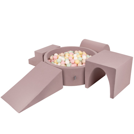 KiddyMoon Spielplatz aus Schaumstoff mit Bällebad und Bällen Hindernisläufen, erikafarben:pastellbeige/pastellgelb/weiß/minze/puderrosa, Bällebad (300 Bälle) + Version 3