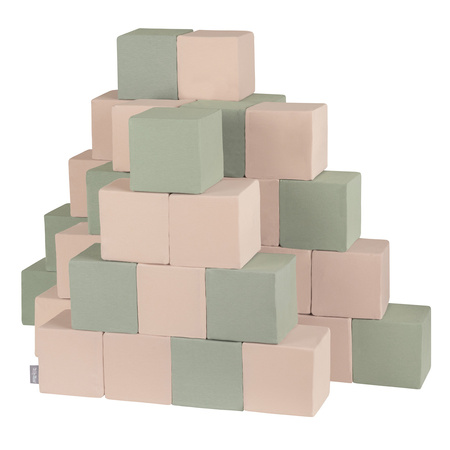 KiddyMoon Weiche Bausteine aus Schaumstoff für Kinder, Blöcke: salbeifarben-beige, 48 Stücke