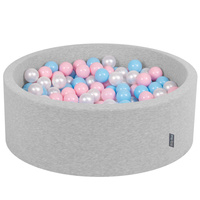 KiddyMoon Bällebad Bällepool mit bunten Bällen ∅ 7Cm  für Babys Kinder Rund, hellgrau:baby blau/rosa/perle, 90 x 30 cm 300 Bälle