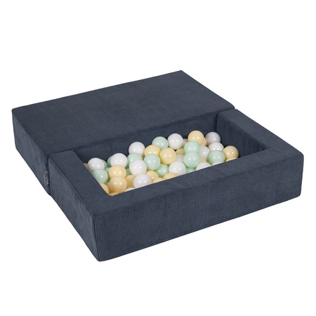 KiddyMoon Kindersofa und Bällen Für Kinder Weiches Schaumstoff-Sofa Leich Modulares Sofa Vielseitig Abnehmbarer Bezug Perfekt für Spiel Lernen und Entspannung, dunkelblau: pastellgelb/weiß/minze, Sofa + 100 Bälle
