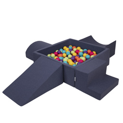 KiddyMoon Spielplatz aus Schaumstoff mit Quadrat Bällebad Bälle Hindernisläufen, dunkelblau:helgrün/gelb/türkis/orange/dpink/violet, Bällebad (200 Bälle) + Version 5