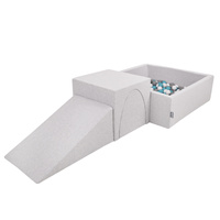 KiddyMoon Spielplatz aus Schaumstoff mit Quadrat Bällebad Bälle Hindernisläufen, hellgrau:grau/weiß/türkis, Bällebad (300 Bälle) + Version 2