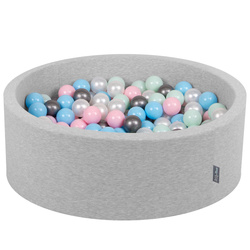 KiddyMoon Bällebad Bällepool mit bunten Bällen ∅ 7Cm  für Babys Kinder Rund, hellgrau:perle/rosa/baby blue/minze/silbern, 90x30cm/200 Bälle