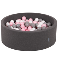 KiddyMoon Bällebad Bällepool mit bunten Bällen ∅ 7Cm für Babys Kinder Rund, dunkelgrau:weiß/grau/rosa, 90x30cm/300 Bälle