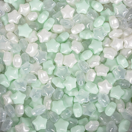 ZKG6-03-100 KiddyMoon Plastiksterne für Kinder 6 cm Sternchen Bälle Kugeln Kunststoff , Perle/ Minze/ Transparent