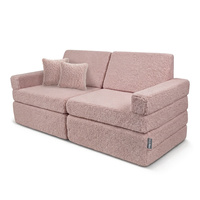 KiddyMoon Kindersofa aus Schaumstoff mit Teddy-Plüsch, modular und klappbar, mit 2 Kissen, zum Spielen, Lesen und Entspannen, rosa, Kindersofa mit 2 Kissen