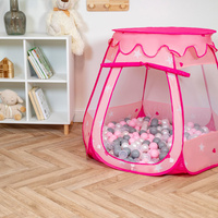 Baby Spielzelt Mit Plastikbällen Für Kinder Leicht und Kompakt ideal für Drinnen Und Draußen Fördert Sensorische Integration Schneller Aufbau, pink:perle-grau-transparent-puderrosa, 600 Bällen