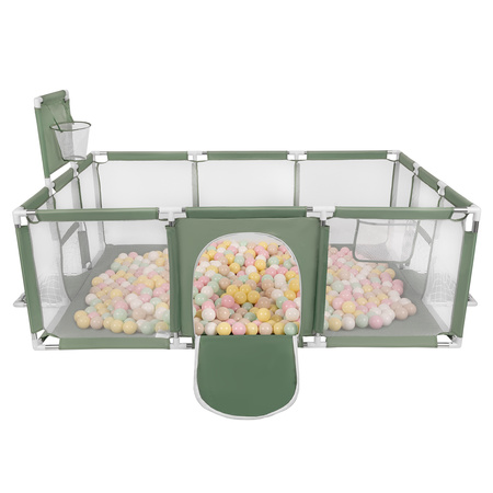 Laufstall Baby Großer Spielplatz mit Bällen Laufgitter für Kinder, grün:pastellbeige/pastellgelb/weiß/minze/puderrosa, 400 Bälle