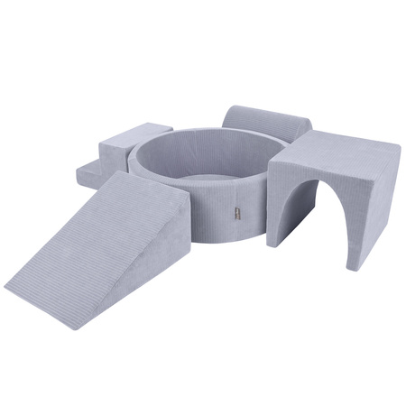 KiddyMoon Spielplatz Aus Schaumstoff Für Kinder Mit Bälle Waschbare Bezug, dunkelgrau: perle/grau/transparent/babyblau, Bällebad (300 Bälle) + Version 3