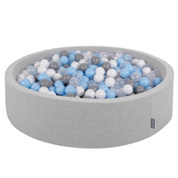 KiddyMoon Rund Bällebad Bällepool ∅ 7Cm Ballgruben Bunten Bällen Für Babys Spielbad Kleinkinder, Hergestellt in der EU, hellgrau: grau/weiß/transparent/babyblue, 120x30cm/300 Bälle