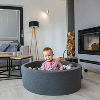 KiddyMoon Bällebad Bällepool mit bunten Bällen ∅ 7Cm  für Babys Kinder Rund, Dunkelgrau, 90 x 30 cm 300 Bälle