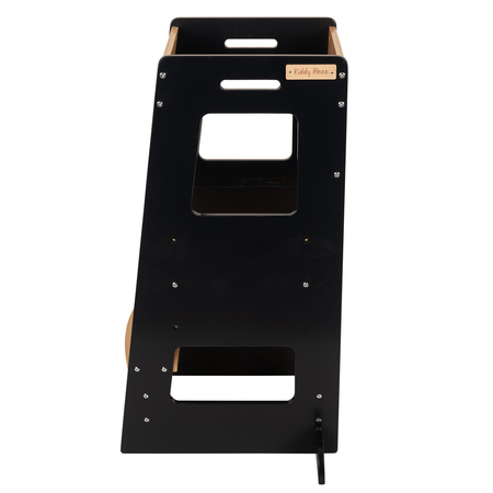 KiddyMoon Lernturm für Kinder ab 1 Jahr, Anti-Kipp-Schutz, 3-fach höhenverstellbar, Schutzbügel, Montessori Küchenhelfer, Schwarz/Natürlich, 91,5x39,3x49,4