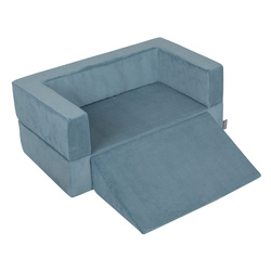 KiddyMoon Kindersofa Modular mit Weichem Zwickel und Bällen Für Kinderzimmer Bequem Vielseitig Gerippter Stoff Abnehmbarer Bezug Perfekt zum Spielen und Entspannen, blau: pastellbeige/pastellblau/weiß/perle, Sofa/Zwickel + 100 Bälle