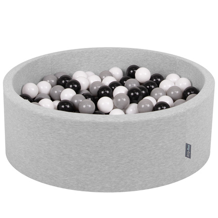 KiddyMoon Bällebad Bällepool mit bunten Bällen ∅ 7Cm  für Babys Kinder Rund, hellgrau:weiß/schwarz/grau, 90x30cm/300 Bälle