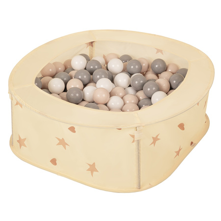 NK-200X Faltbarer Laufstall Bällepool für Kinder mit Bälle Pop-Up Laufgitter, hellbeige:pastellbeige/weiß/grau, 400 Bälle