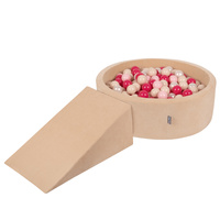 KiddyMoon Spielplatz Velvet  Aus Schaumstoff Mit Samt Rund Bällebad Ballgruben Für Babys Spielbad Hindernisläufen, Hergestellt In Der EU, sandbeige:pastellbeige/puderrosa/perle/dunkelpink, Bällebad (200 Bälle) + Zwickel
