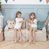 KiddyMoon Kindersofa aus Schaumstoff Spielsofa für Kinder Schlafsofa Kindersessel Sofa für Kinderzimmer Kindercouch Faltmatratze, beige, Kindersofa mit 2 Kissen