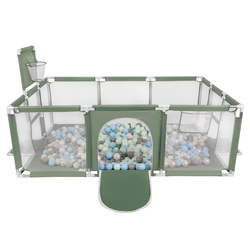 Laufstall Baby Großer Spielplatz mit Bällen Laufgitter für Kinder, grün:perle/grau/transparent/babyblau/minze, 200 Bälle