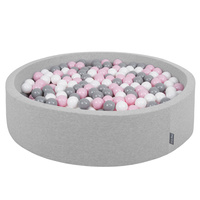KiddyMoon Rund Bällebad Bällepool ∅ 7Cm Ballgruben Bunten Bällen Für Babys Spielbad Kleinkinder, Hergestellt in der EU, hellgrau:weiß-grau-puderrosa, 120x30cm/1000 Bälle