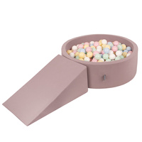 KiddyMoon Spielplatz aus Schaumstoff mit Bällebad und Bällen Hindernisläufen, erikafarben:pastellblau/pastellgelb/weiß/minze/puderrosa, Bällebad (200 Bälle) + Zwickel