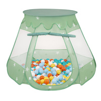 Baby Spielzelt Mit Plastikbällen Für Kinder Leicht und Kompakt ideal für Drinnen Und Draußen Fördert Sensorische Integration Schneller Aufbau, minze:weiß/gelb/orange/babyblue/türkis, 100 Bällen