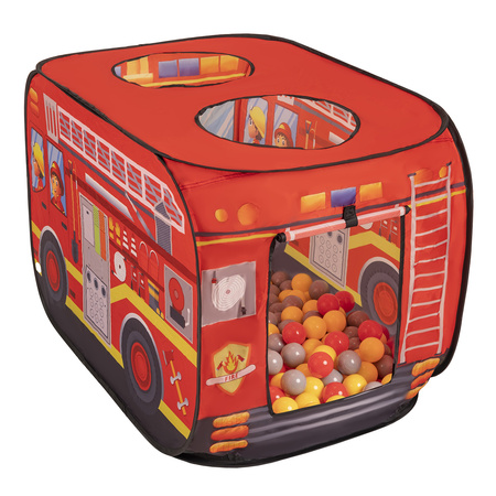 Feuerwehrauto-Zelt Kinder Spielhaus Faltzelt Pop Up Zelt Kinderzelt Indoor Outdoor Faltbar Spielhöhle Geschenk Für Jungen Mädchen Rollenspiel Abenteuer PH-500X, rot:grau/gelb/rot, 600 Bälle