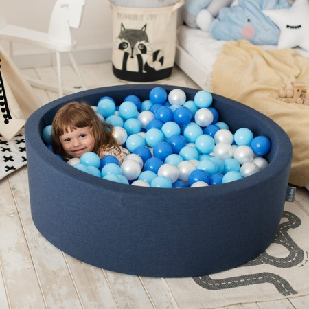 KiddyMoon Bällebad Bällepool mit bunten Bällen ∅ 7Cm  für Babys Kinder Rund, dunkelblau, 90 x 30 cm 300 Bälle