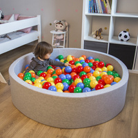 KiddyMoon Bällebad Bällepool mit bunten Bällen ∅ 7Cm für Babys Kinder Rund, hellgrau:gelb/grün/blau/rot/orange, 90 x 30 cm 200 Bälle