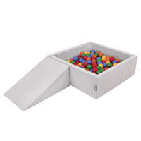 KiddyMoon Spielplatz aus Schaumstoff mit Quadrat Bällebad Bälle Hindernisläufen, hellgrau:gelb/grün/blau/rot/orange, Bällebad (100 Bälle) + Zwickel