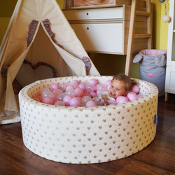 KiddyMoon Rund Bällebad Bällepool 7Cm Kronen-Muster Ballgruben Für Babys Spielbad Kleinkinder, Hergestellt in der EU, Golden-Ecru:  Rose/ Transparent