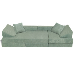 KiddyMoon Kindersofa aus Schaumstoff Spielsofa für Kinder Schlafsofa Kindersessel Sofa für Kinderzimmer Kindercouch Faltmatratze, grün, Kindersofa mit 2 Kissen