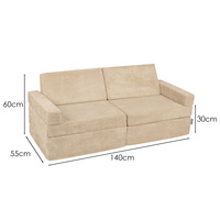 KiddyMoon Kindersofa aus Schaumstoff Spielsofa für Kinder Schlafsofa Kindersessel Sofa für Kinderzimmer Kindercouch Faltmatratze, beige, 140x55x30 cm