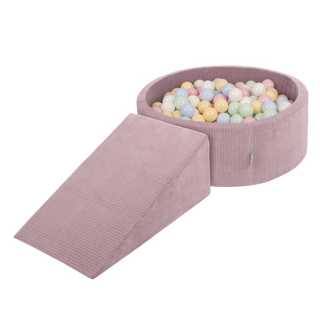 KiddyMoon Spielplatz Aus Schaumstoff Für Kinder mit Bälle Waschbare Bezug, violett: pastellblau/pastellgelb/weiß/minze/puderrosa, Bällebad (100 Bälle) + Zwickel