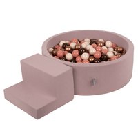 KiddyMoon Spielplatz aus Schaumstoff mit Rund Bällebad (200 Bälle) Ballgruben für Babys Spielbad Hindernisläufen, Hergestellt in der EU, erikafarben:braun/kupferrot/pastellbeige/lachsfarben, Bällebad (100 Bälle) + Stüfchen