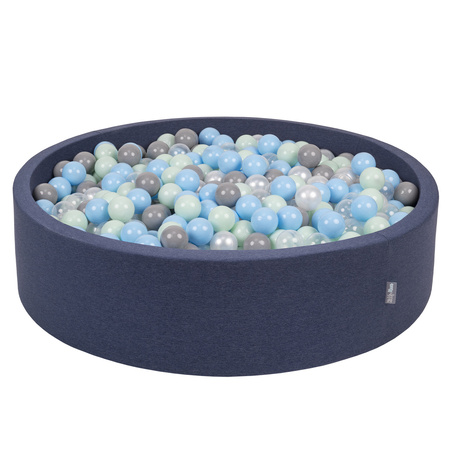 KiddyMoon Rund Bällebad Bällepool ∅ 7Cm Ballgruben Bunten Bällen Für Babys Spielbad Kleinkinder, Hergestellt in der EU, dunkelblau:perle/grau/transparent/babyblau/mint, 120x30cm/300 Bälle