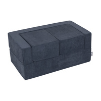 KiddyMoon Kindersofa mit Zwei Weichen Puffen Für Kinder Bequemes und Leichtes Schaumstoff-Sofa Gerippter Stoff Abnehmbarer Bezug Perfekt für Entspannung und Kreativität, dunkelblau, Sofa/Puff