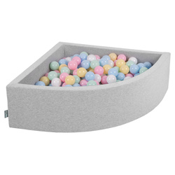 KiddyMoon Viertel Eckig Bällebad Bällepool ∅ 7Cm Ballgruben Für Babys Spielbad Kleinkinder, Hergestellt in der EU, hellgrau:pastellblau/pastellgelb/weiß/minze/puderrosa, 90x30cm/200 Bälle