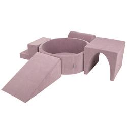 KiddyMoon Spielplatz Aus Schaumstoff Für Kinder Mit Bälle Waschbare Bezug, violett: pastellbeige/weiß/kupferrrot/lachsfarben, Bällebad (200 Bälle) + Version 3