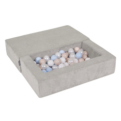KiddyMoon Kindersofa und Bällen Für Kinder Weiches Schaumstoff-Sofa Leich Modulares Sofa Vielseitig Abnehmbarer Bezug Perfekt für Spiel Lernen und Entspannung, hellgrau: pastellbeige/pastellblau/weiß/perle, Sofa + 100 Bälle