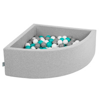 KiddyMoon Viertel Eckig Bällebad Bällepool ∅ 7Cm Ballgruben Für Babys Spielbad Kleinkinder, Hergestellt in der EU, hellgrau:grau/weiß/türkis, 90 x 30 cm 300 Bälle