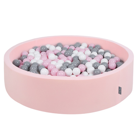 KiddyMoon Rund Bällebad Bällepool ∅ 7Cm Ballgruben Bunten Bällen Für Babys Spielbad Kleinkinder, Hergestellt in der EU, pink:weiß-grau-puderrosa, 120x30cm/300 Bälle