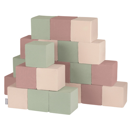 KiddyMoon Weiche Bausteine aus Schaumstoff für Kinder, Blöcke: erikafarben-beige-salbeifarben, 24 Stücke