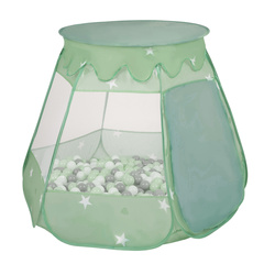 Baby Spielzelt Mit Plastikbällen Für Kinder Leicht und Kompakt ideal für Drinnen Und Draußen Fördert Sensorische Integration Schneller Aufbau, minze:perle/grau/transparent/babyblue/minze, 200 Stück