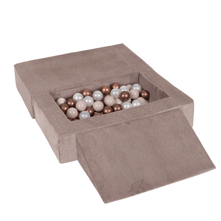 KiddyMoon Kindersofa Modular mit Weichem Zwickel und Bällen Für Kinderzimmer Bequem Vielseitig Gerippter Stoff Abnehmbarer Bezug Perfekt zum Spielen und Entspannen, dunkelbeige: pastellbeige/kupferrot/perle, Sofa/Zwickel + 100 Bälle