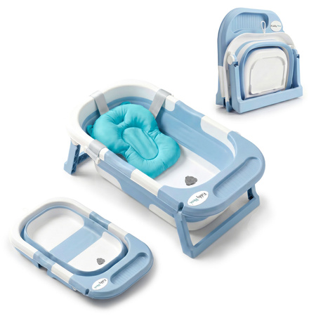 KiddyMoon Faltbare Babybadewanne Kunststoff mit Badekissen, Blau, M