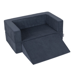 KiddyMoon Kindersofa Modular mit Weichem Zwickel und Bällen Für Kinderzimmer Bequem Vielseitig Gerippter Stoff Abnehmbarer Bezug Perfekt zum Spielen und Entspannen, dunkelblau, Sofa/Zwickel
