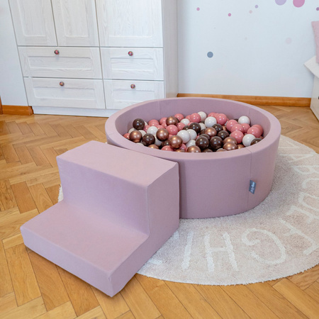 KiddyMoon Spielplatz aus Schaumstoff mit Bällebad und Bälle Hindernisläufen, erikafarben:pastellbeige/puderrosa/perle, Bällebad (200 Bälle) + Version 6
