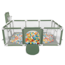 Laufstall Baby Großer Spielplatz mit Bällen Laufgitter für Kinder, grün:weiß/gelb/orange/babyblau/türkis, 100 Bälle